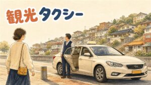 ソウル市街の路上で観光客がタクシーに乗り込もうとしている情景