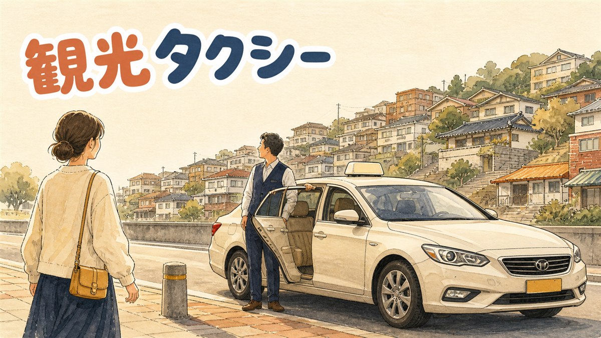 ソウル市街の路上で観光客がタクシーに乗り込もうとしている情景