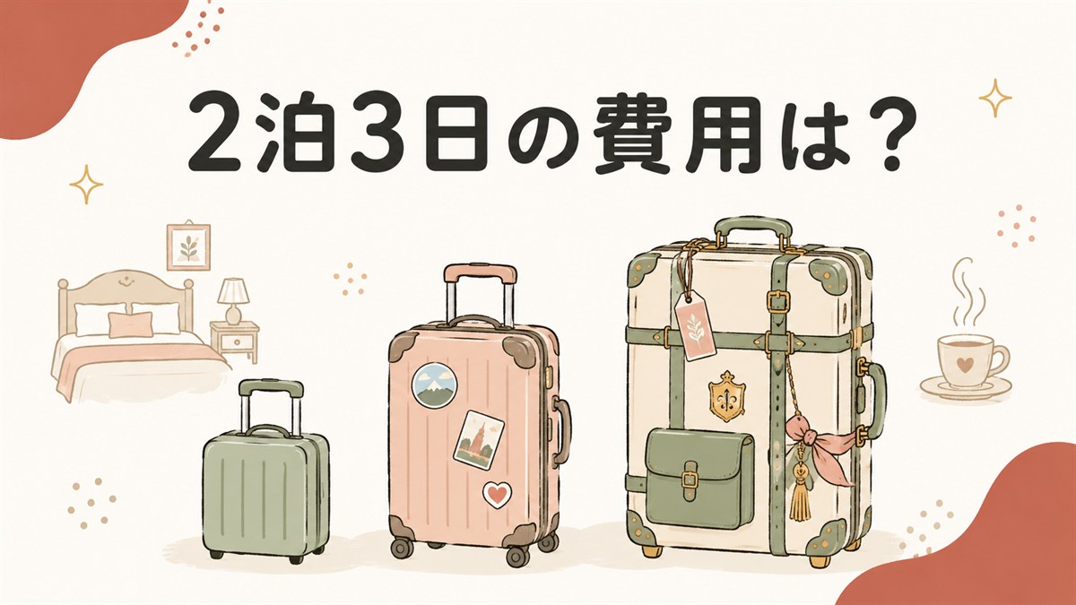 韓国2泊3日の費用イメージ。節約・標準・贅沢を表す大きさの違う3つのスーツケース