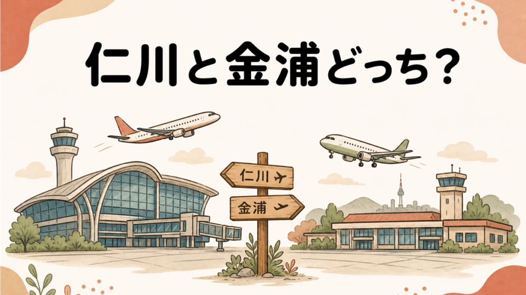 仁川空港と金浦空港の選び方の手描き風イラストアイキャッチ
