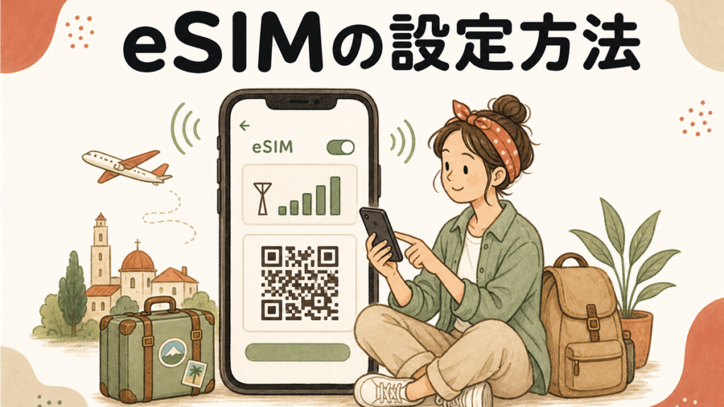 eSIMの設定方法の手描き風イラストアイキャッチ