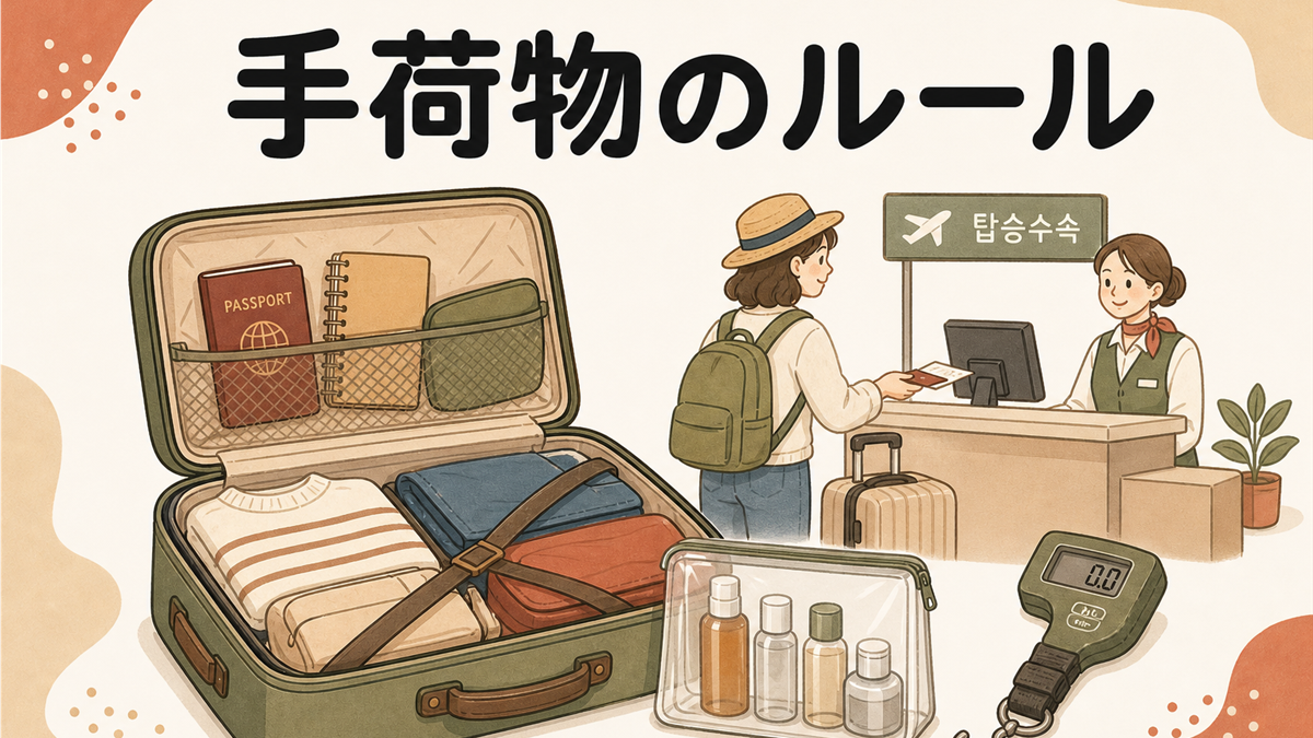 韓国旅行の手荷物ルールの手描き風イラストアイキャッチ