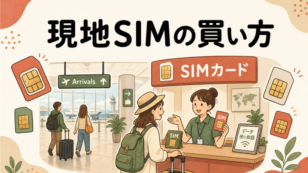 現地SIMの買い方の手描き風イラストアイキャッチ