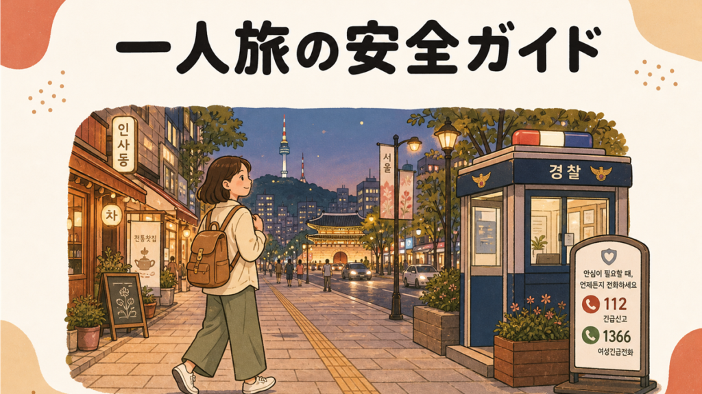 一人旅の安全ガイドの手描き風イラストアイキャッチ