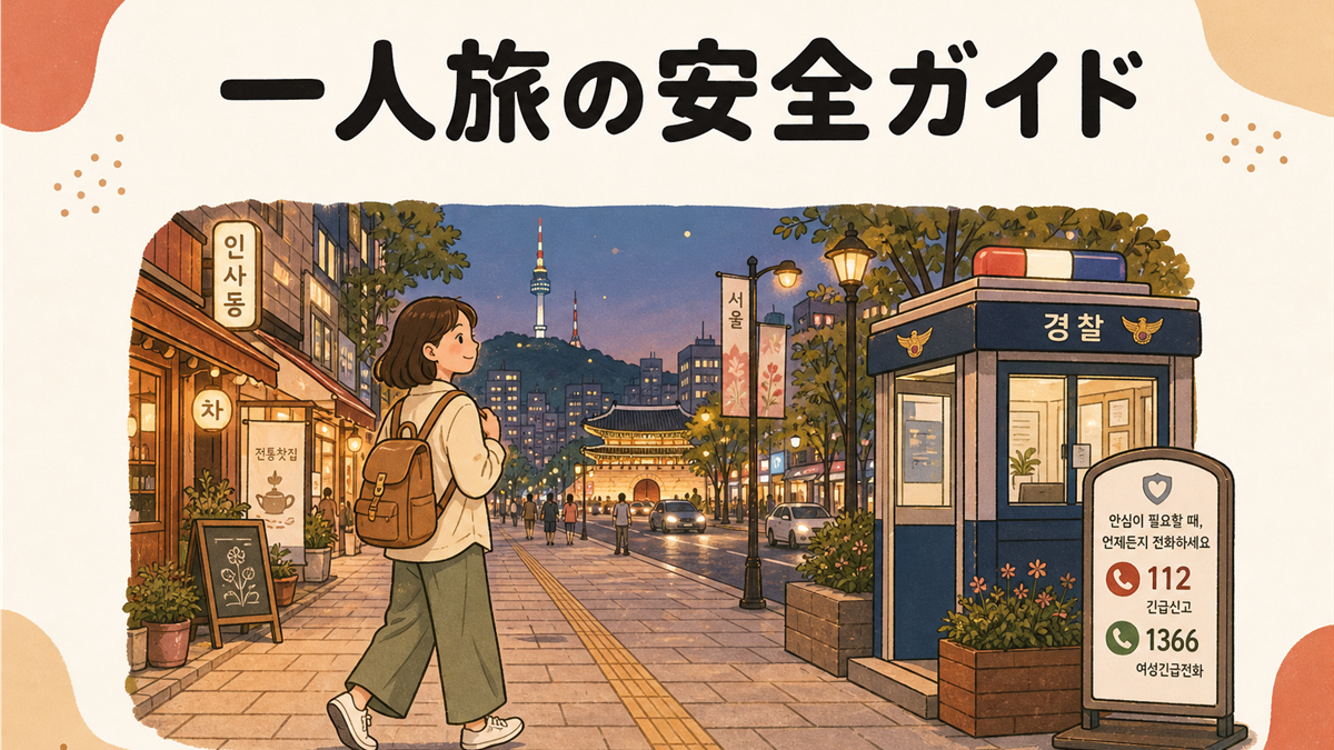 一人旅の安全ガイドの手描き風イラストアイキャッチ