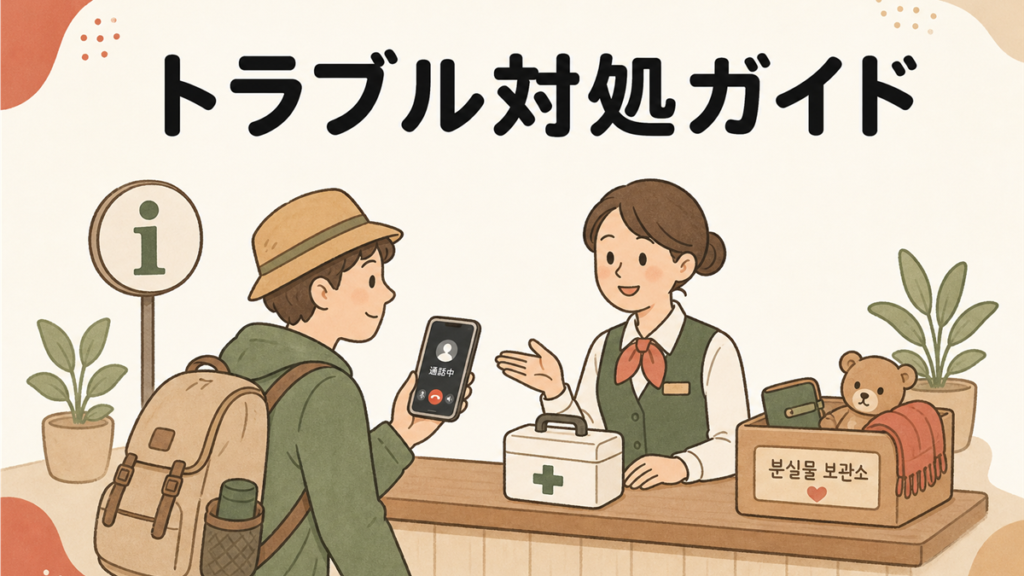 韓国旅行のトラブル対処ガイドの手描き風イラストアイキャッチ