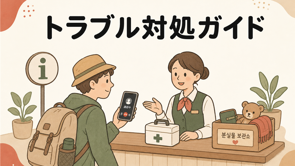 韓国旅行のトラブル対処ガイドの手描き風イラストアイキャッチ