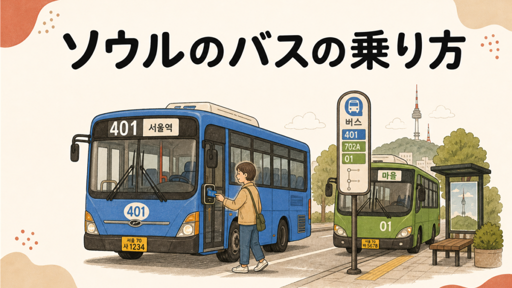 ソウルのバスの乗り方の手描き風イラストアイキャッチ