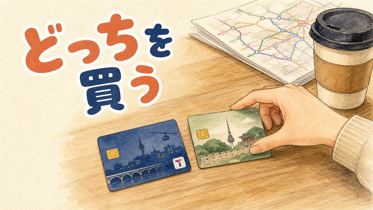 ソウルの地下鉄改札でICカードをタッチしようとしている旅行者の手元
