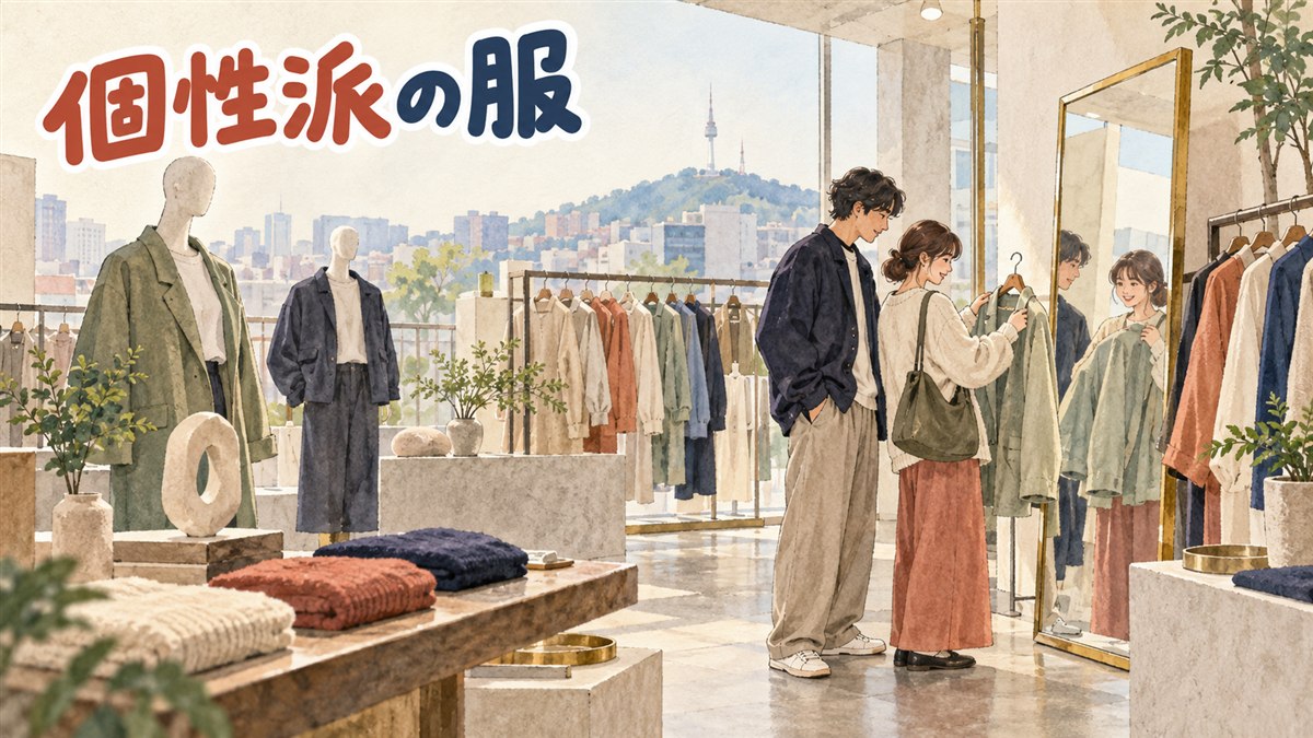 ANDERSSON BELLの店舗ディスプレイとハンガーに並ぶミニマルな服のイメージ