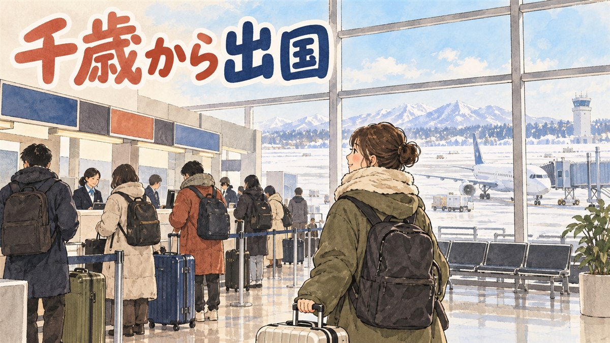 新千歳空港の国際線出発ロビーでチェックインの順番を待つ旅行者