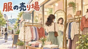 CHUU(チュー)のソウル・聖水フラッグシップストアの外観と、韓国風カジュアル服が並ぶ店内の情景