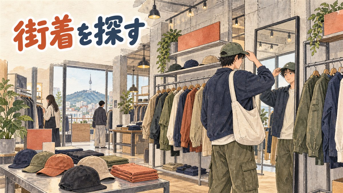 ソウルの路面にあるカジュアルストリートブランドの店舗外観