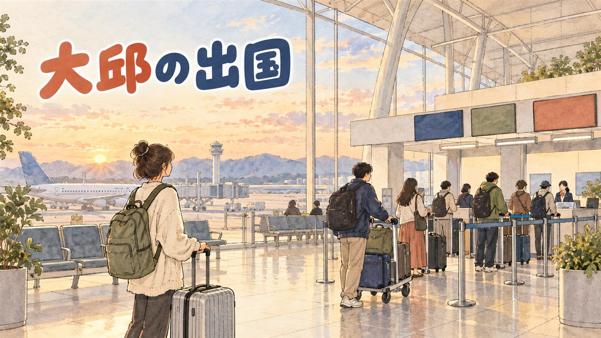大邱国際空港の国際線出国フロアでチェックインカウンターに向かう旅行者