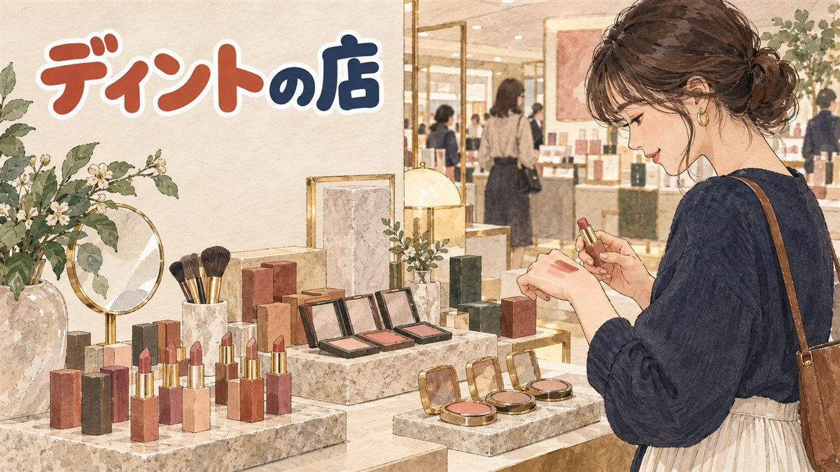 韓国のビーガンコスメブランド、ディントの化粧品売り場のイメージ