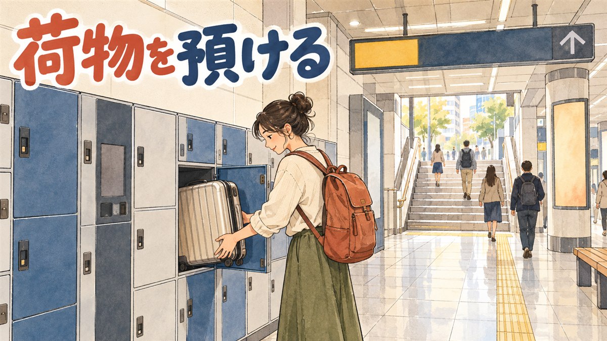 江南駅の地下通路でスーツケースを引く旅行者の後ろ姿