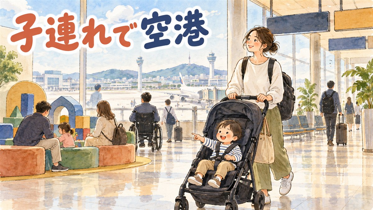 金海空港国際線ターミナルの授乳室とベビーカー貸出の場所を、保安検査の前後で分けて示した図