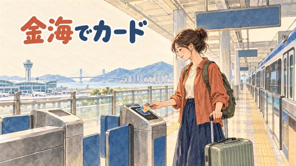 金海空港の到着ロビーでWOWPASSの機械を探すが見当たらず、コンビニと銀行しかない空港内の様子