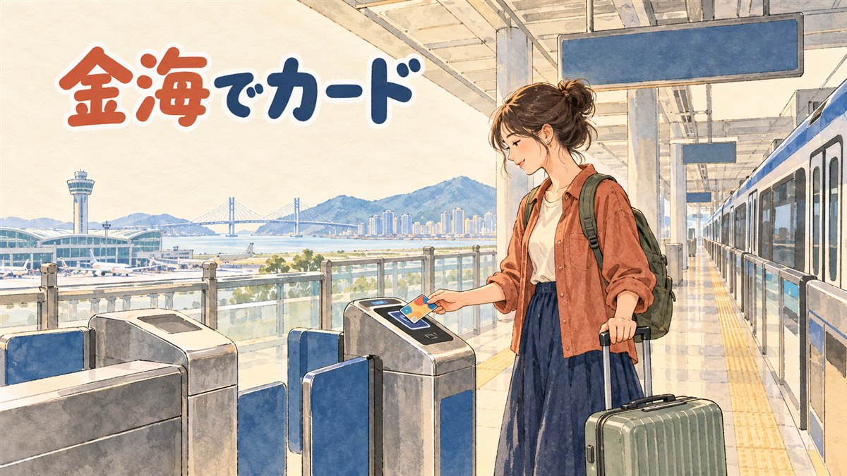 金海空港の到着ロビーでWOWPASSの機械を探すが見当たらず、コンビニと銀行しかない空港内の様子