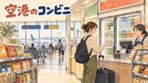 金浦空港の出発ロビーでコンビニの前を行き交う旅行者たち
