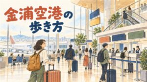 金浦空港の国際線ターミナルを歩く旅行者たちのイメージ