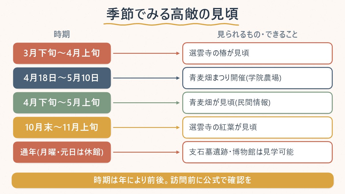 高敞で椿・青麦畑・紅葉が見頃になる時期を季節順に示す図