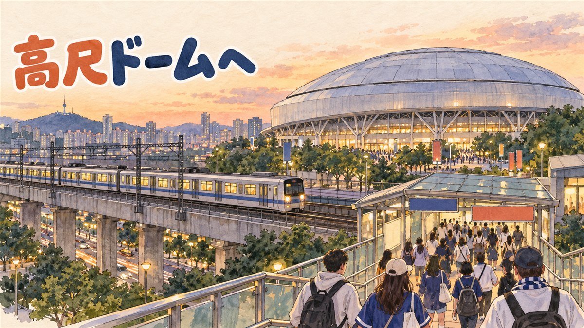 高尺スカイドーム最寄りの九一駅出口から会場へ向かう観客の様子