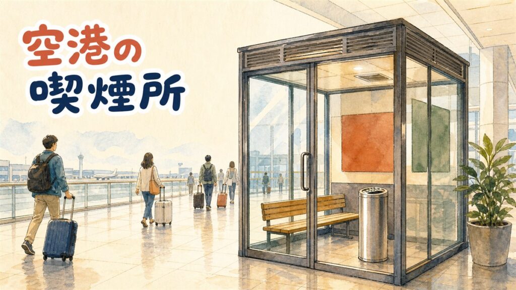 仁川空港の喫煙室サインと通路のイメージ