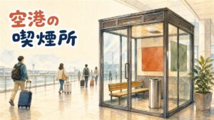 仁川空港の喫煙室サインと通路のイメージ