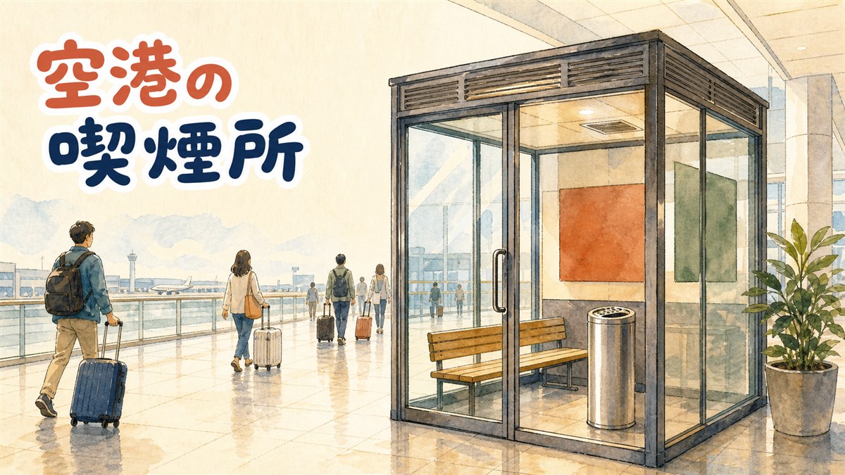仁川空港の喫煙室サインと通路のイメージ