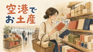 仁川空港の出発ロビーでお土産の食品コーナーを見て回る旅行者の様子