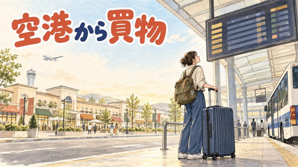 スーツケースを引く旅行者が仁川空港の案内板とバス乗り場を見比べている情景