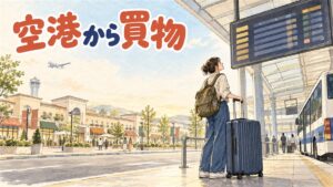 スーツケースを引く旅行者が仁川空港の案内板とバス乗り場を見比べている情景