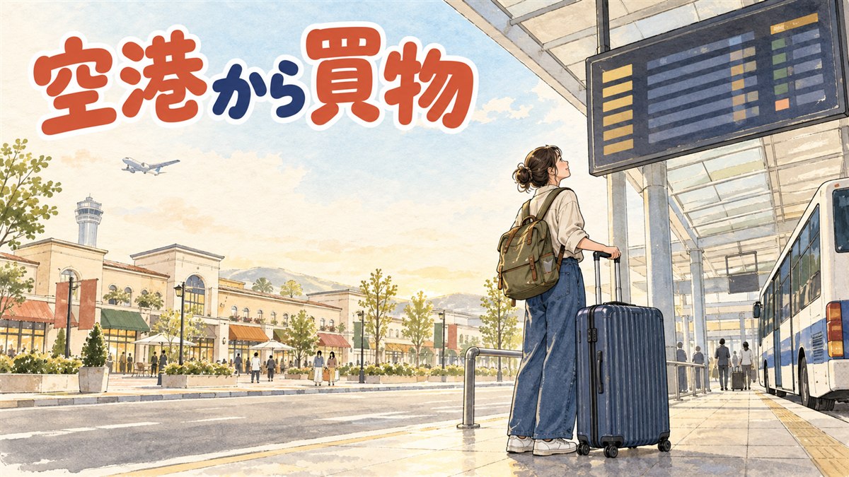 スーツケースを引く旅行者が仁川空港の案内板とバス乗り場を見比べている情景