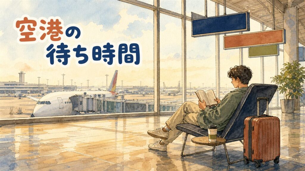 仁川空港の待合エリアで椅子に座って待ち時間を過ごす旅行者