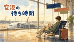 仁川空港の待合エリアで椅子に座って待ち時間を過ごす旅行者