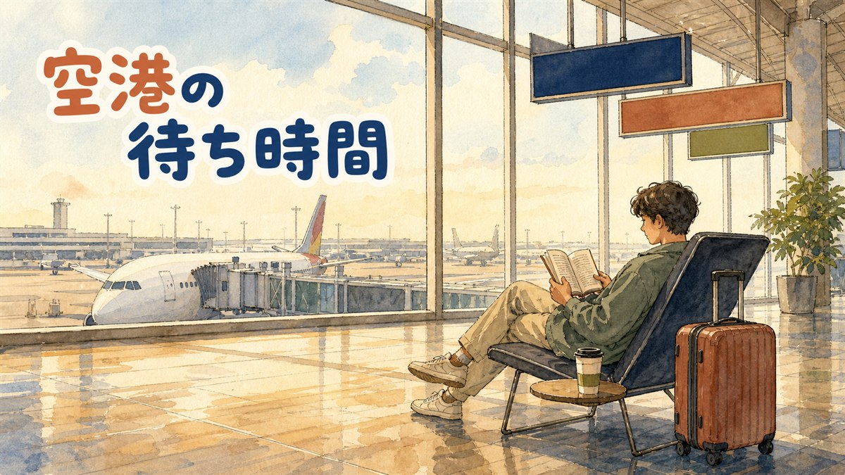 仁川空港の待合エリアで椅子に座って待ち時間を過ごす旅行者