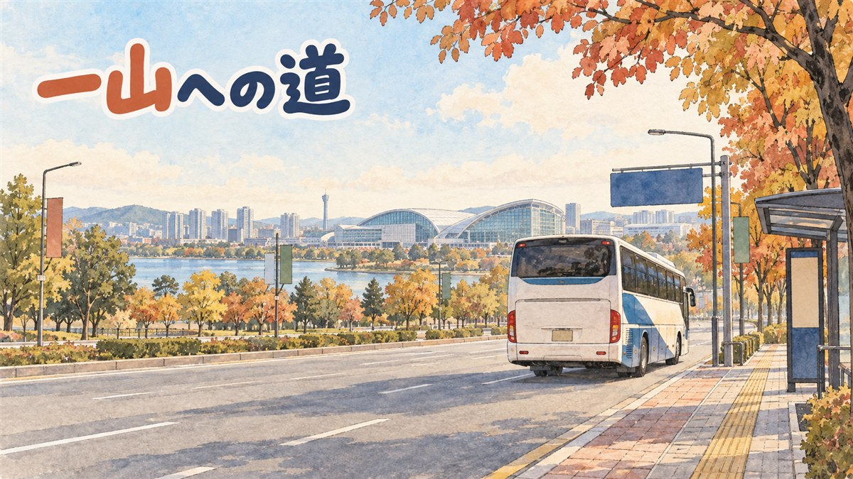 仁川空港のリムジンバス乗り場から一山エリアの地下鉄駅へ向かう行き方を示す風景