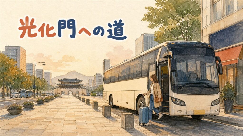 仁川空港から光化門・市庁へ向かうリムジンバスと空港鉄道の乗り場イメージ