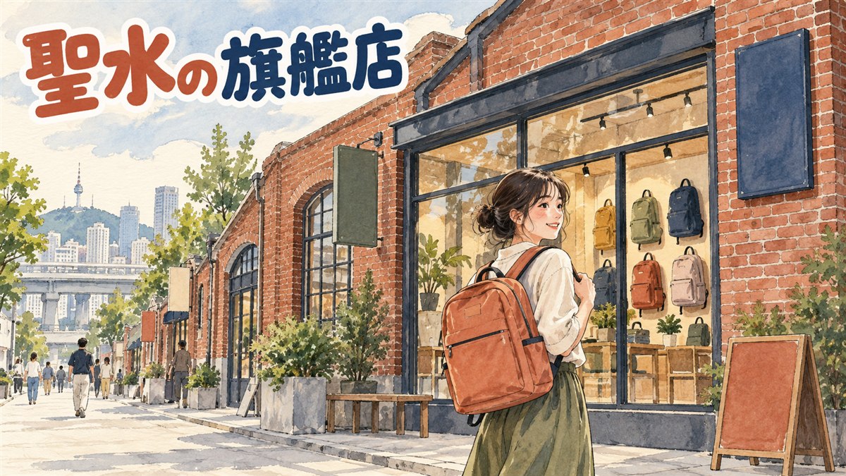 ソウル・聖水洞にあるジャンスポーツ世界初の旗艦店の店内で、バックパックの新作コレクションを眺める情景