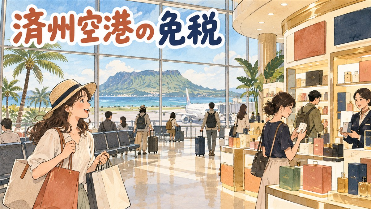 済州空港の国内線出発ラウンジにあるJDC免税店の売場イメージ