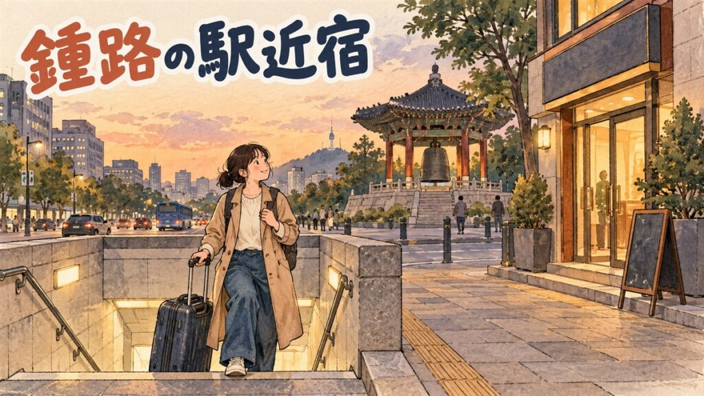 鍾路の地下鉄駅出口とホテルの位置関係を示す図解