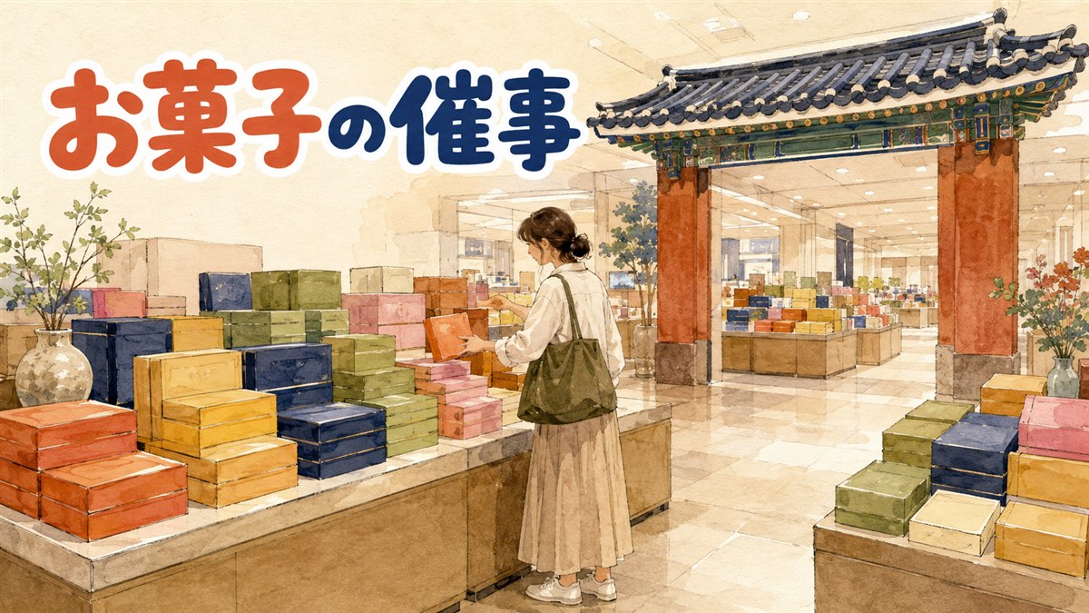 百貨店フロアに設けられた韓国菓子ブランドのポップアップ会場入口