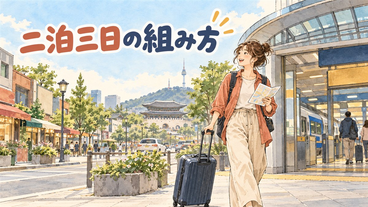 スーツケースを引いて空港の出発案内板を見上げる旅行者の情景