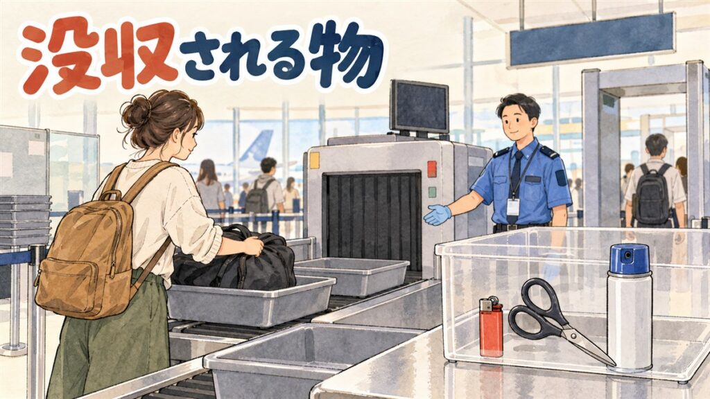 仁川空港の保安検査ゲート前で手荷物を確認する旅行者のイメージ