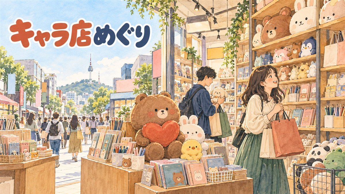 韓国・明洞のBT21公式ショップの店頭に並ぶキャラクターグッズ