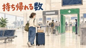 空港の税関エリアでスーツケースを持つ旅行者のイメージ