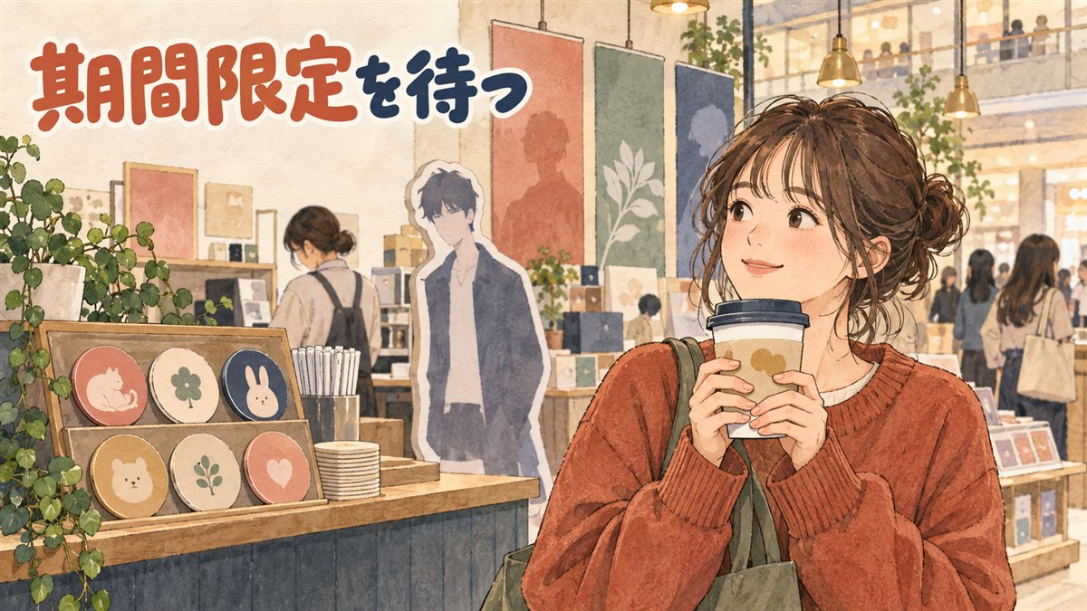 弘大のショップで名探偵コナングッズが並ぶ棚を眺める女性旅行者