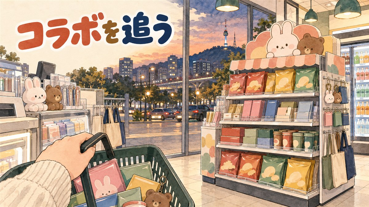 韓国のダイソー店頭に並ぶクレヨンしんちゃん（チャング）柄のポーチと雑貨