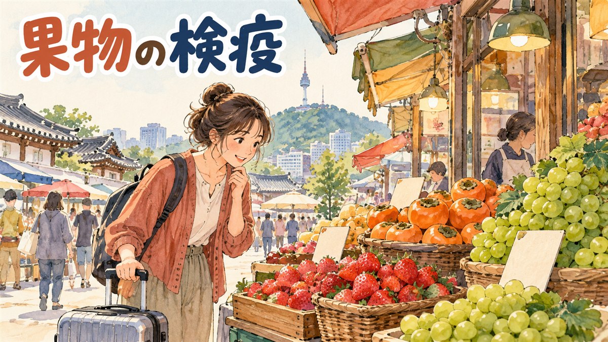 韓国の市場に並ぶいちごや柿など色とりどりの生の果物